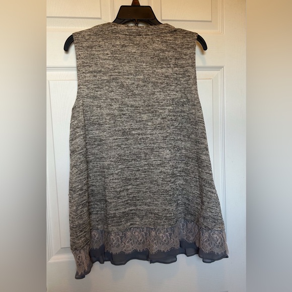 LOGO Lori Goldstein Button Up Lace Trim V-neck Sweater Vest, Women’s, Lg, Gray - Picture 2 of 16